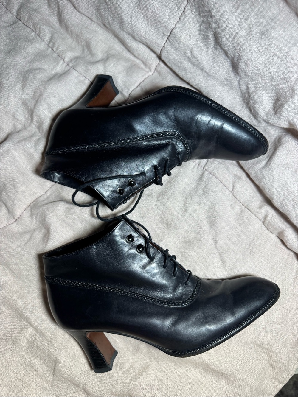 Casadei Black Leather Lace-Up Heeled Ankle Boots